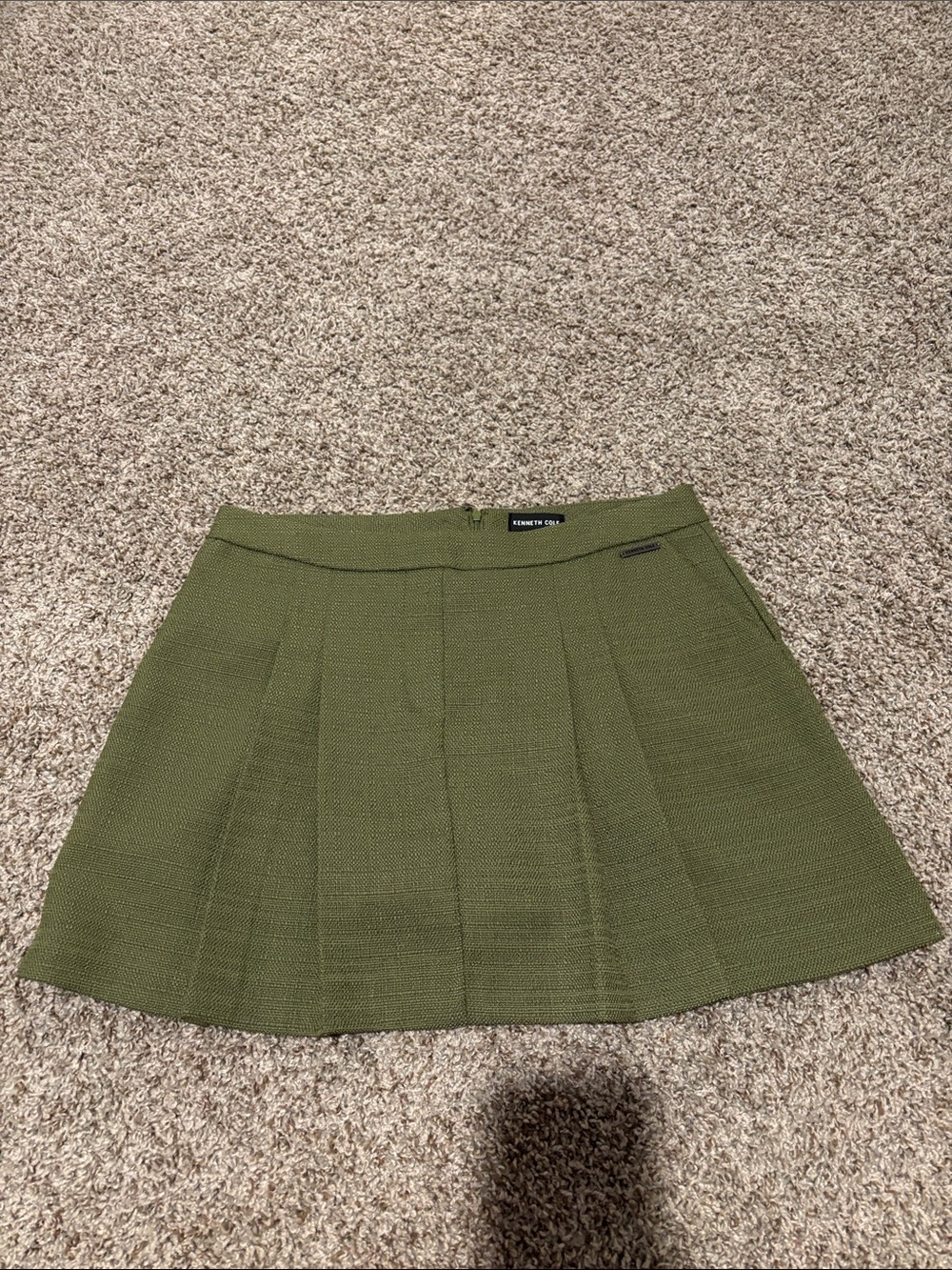 Kenneth Cole Olive Textured Pleated Skater Skirt